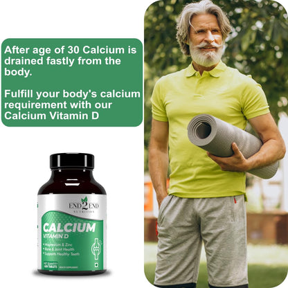 End2End Nutrition Calcium Tablets for Men and Women with Magnesium Zinc Vitamin D for complete bone health & Joint Support - 60x2 Tablets