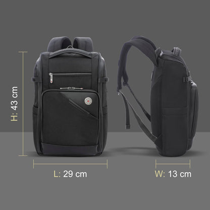 SWISS MILITARY Aspen Laptop Backpack 15.6 Inch with USB Charging Port, Quick Access Pockets, iPad Compartment, Mesh Bottle Holders, 16L Compact Travel Office College Bag for Men Women, Black