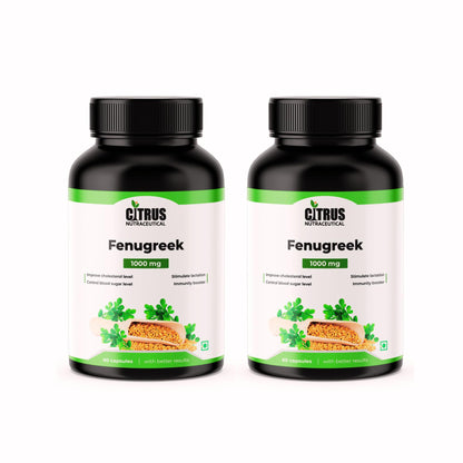CITRUS NUTRACEUTICAL Fenugreek Seed Extract Supplement 1000 mg For Improve Digestion, Regulate Blood Sugar Level, Increase Lactation and Cardiovascular Support – 60 Capsule (Pack of 2)