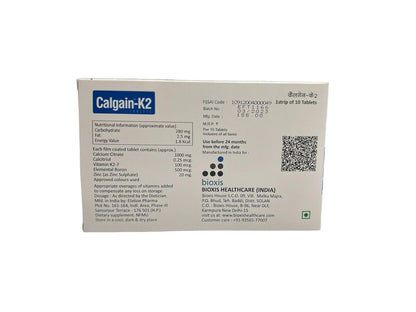 BIOXIS Healthcare Calgain-K2 Tablets | Calcitriol Calcium Citrate Vitamin K2-7 Boron Zinc Supplement | Bone Health Support (Pack of 6)