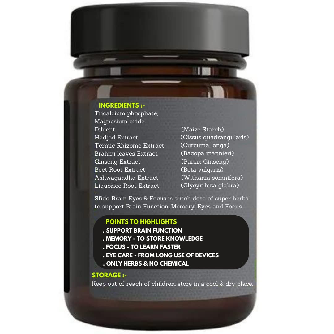 Sfido Brain Booster, Focus Brain & Memory, Study Power, Capsule, Pack of 1