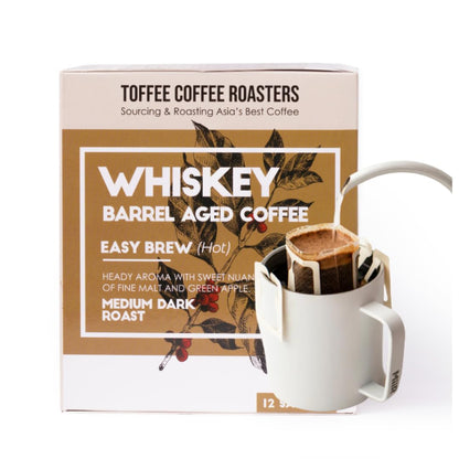 Toffee Coffee Roasters | Easy Brew (Hot Brew) Coffee | Single Malt Whiskey Barrel Aged Grounded Coffee | Pack of 8 Sachets | Medium Dark Freshly Roasted | Notes: Fine Malt & Green Apple