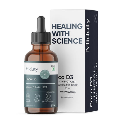 Miduty Coco D3 + K2 Vitamin D3 Oral Solution 600 IU | Cholecalciferol Drops with MK-7 | Supports Strong Bones, Muscles, Joints & Immunity | Enhances Calcium Absorption | 30 ml
