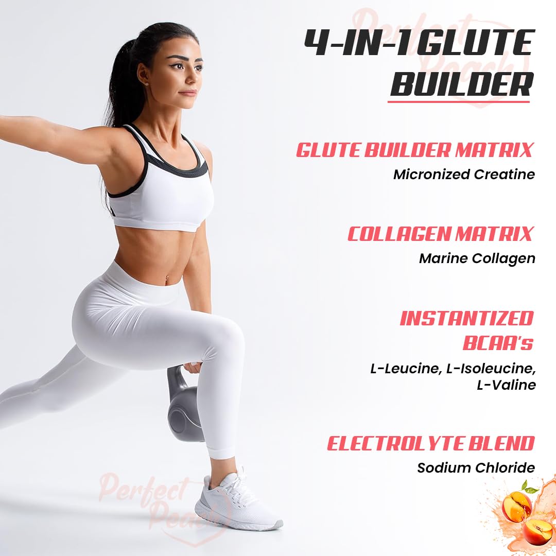 NATURYZ Perfect Peach 4-in-1 GLUTE BUILDER | Micronized Creatine Monohydrate for Women | Booty Gain Collagen | Vegan BCAA 2:1:1 | Electrolytes | Increase Lean Muscle Mass Gain – 250g (Peach Flavour)