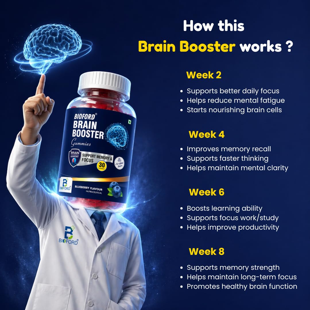 Bioford Brain Booster Gummy Bacopa Monnieri Boosts Memory, Focus & Concentration Brain Fog Support Improve Quality of Life Bacopa monneieri