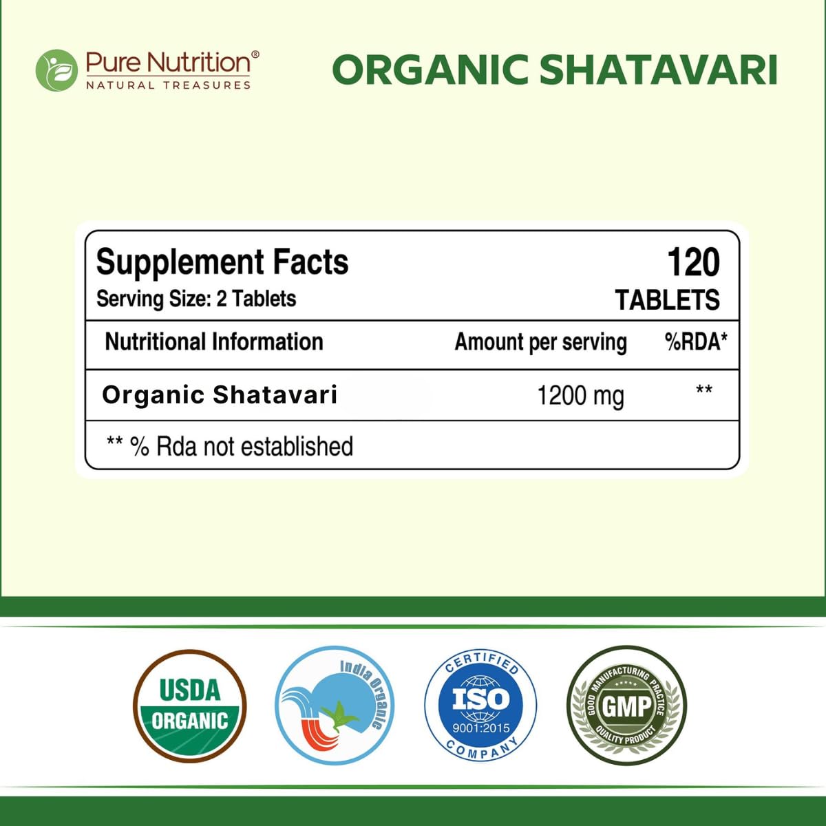 Pure Nutrition Organic Shatavari 120 Tablets | Ayurvedic Herbal Supplement for Women’s Hormone Balance & Wellness | Boosts Immunity, Supports Digestion & Overall Vitality