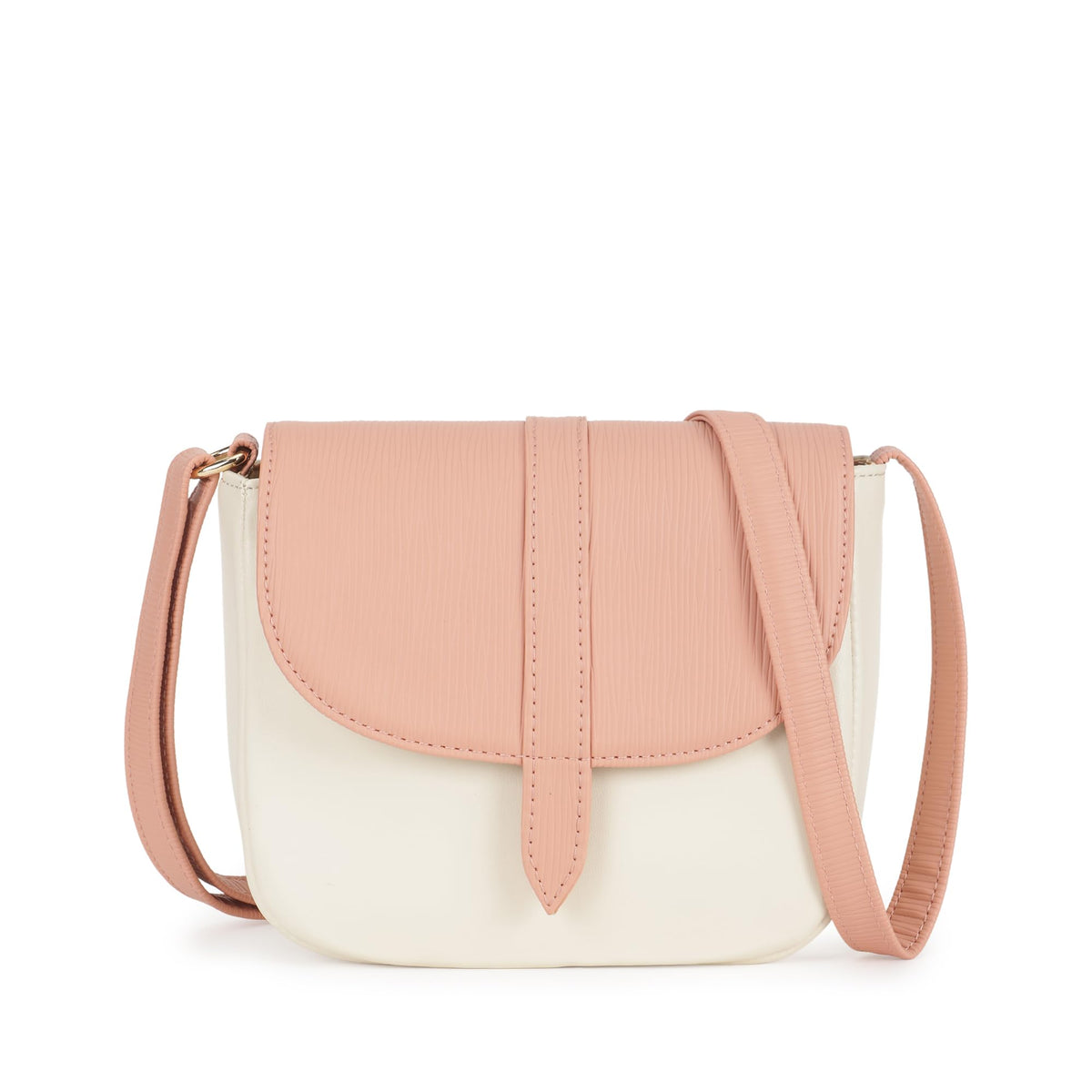 Fastrack RufflePlay pink Sling | Faux-Leather Women’s Handbag | Textured Flap Sling with Button Closure & Adjustable Strap