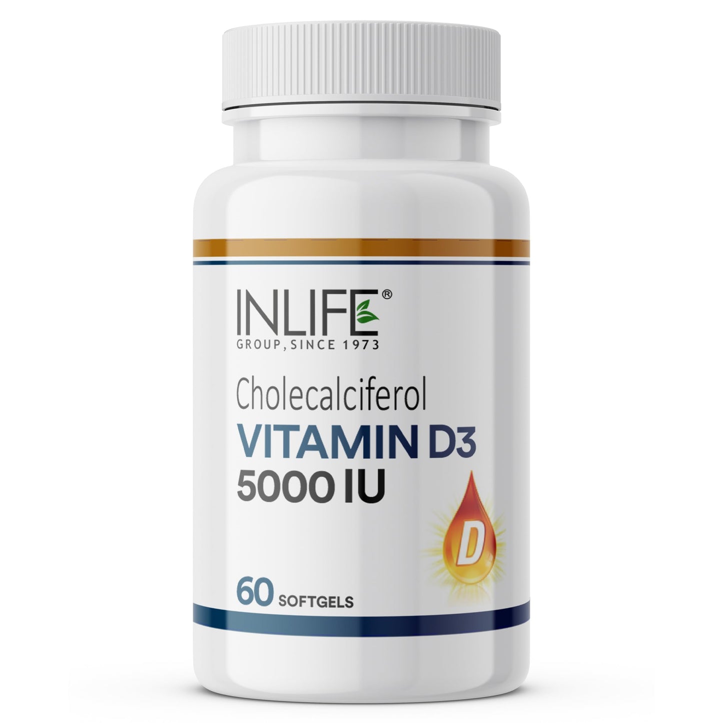 INLIFE Vitamin D3 5000 IU Cholecalciferol with Coconut Oil Supplement for Better Absorption, For Men & Women, Immunity, Bone Health, Muscles - 60 Softgels