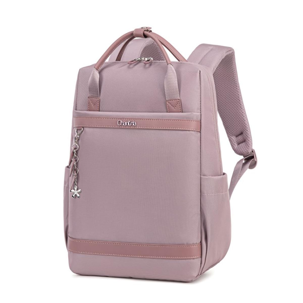 Chantria Slim Backpack for Women Stylish 14-inch Laptop Bag 13L Multi-pocket Water-resistant Daypack with Top Handheld & Luggage Strap,Ladies Backpack for Office Casual College, Pale Mauve