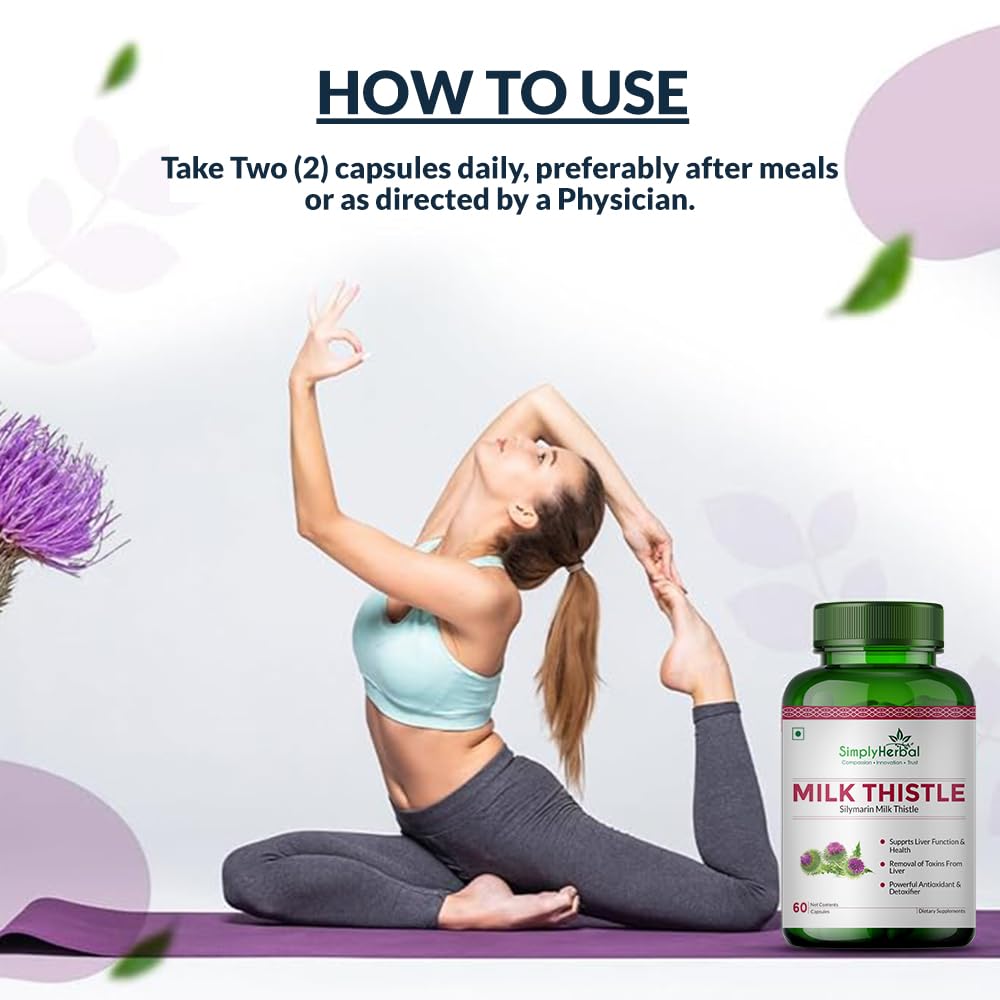 Simply Herbal Milk Thistle Extract 800mg with Silymarin – 60 Vegetarian Capsules | Liver Support Formula | Herbal Supplement for Wellness