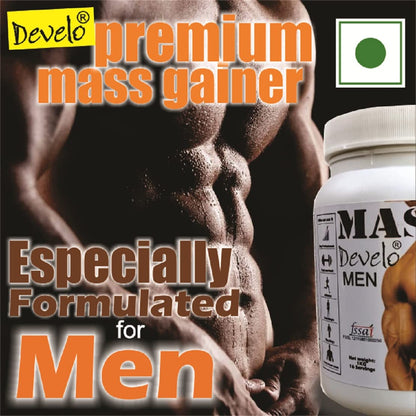 DEVELO MASS MEN'S WEIGHT GAINER [ WHEY SOY MILK ] PROTEIN POWDER SUPPLEMENT FOR GYM 500 GM [ELAICHI PISTA]