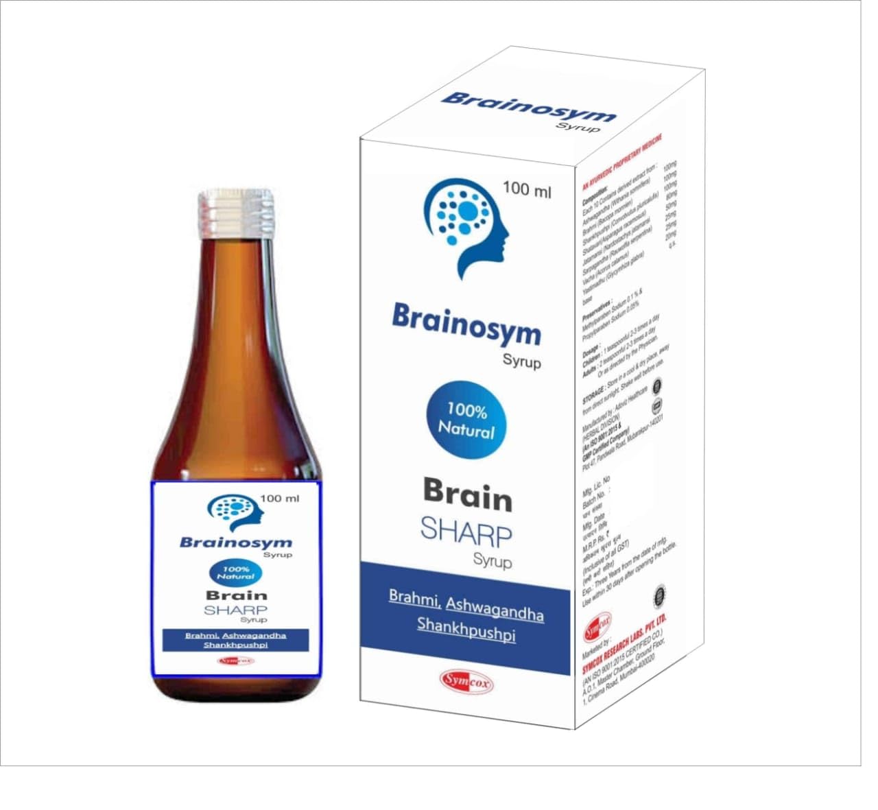 SYMCOX Brainosym Syrup Ayurvedic Brain Tonic | Enriched with Shankhpushpi, Brahmi, Ashwagandha, Shatavari & many more herbs. 100ml syrup Bottle(Pack of 1)