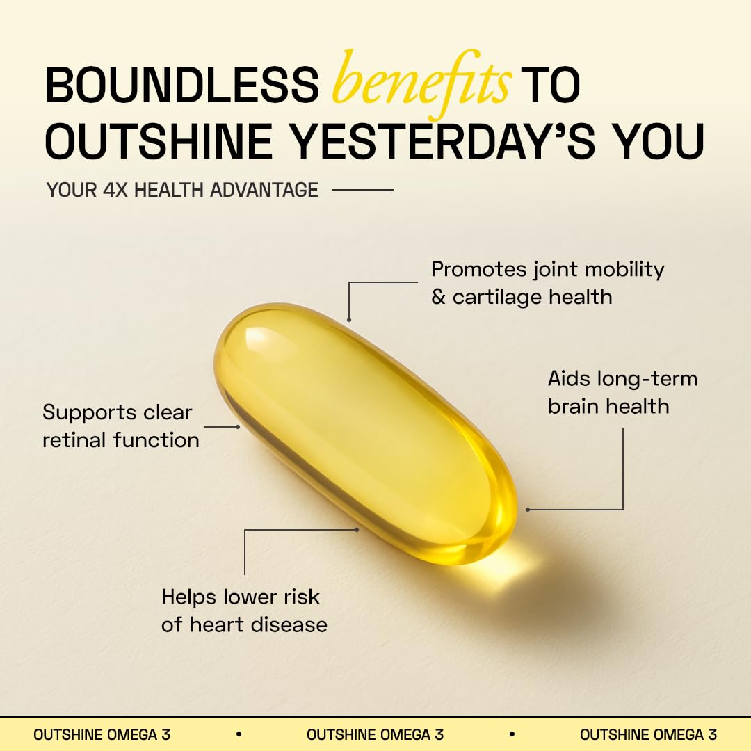 Ace Blend Outshine Omega 3 Fish Oil Capsules (60 Softgels) | 1650 Mg with 743 EPA & 528 DHA | 2 capsules for 4X Strength | No Fishy Burps | Supports Heart, Brain, Joints, Eye Health