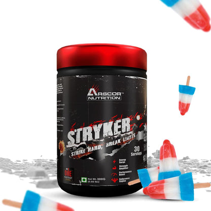 Arscor Stryker Pre-Workout | High-Stim Preworkout Supplement 200mg Caffeine, 3000mg Beta-Alanine & 3000mg L-Citrulline, 1000mg Creatine HCL | High Energy, Pump & Endurance (300g, Rocket Pop)