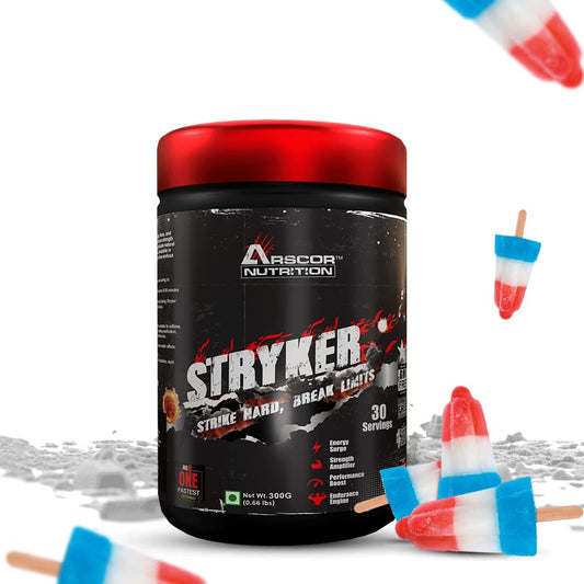 Arscor Stryker Pre-Workout | High-Stim Preworkout Supplement 200mg Caffeine, 3000mg Beta-Alanine & 3000mg L-Citrulline, 1000mg Creatine HCL | High Energy, Pump & Endurance (300g, Rocket Pop)