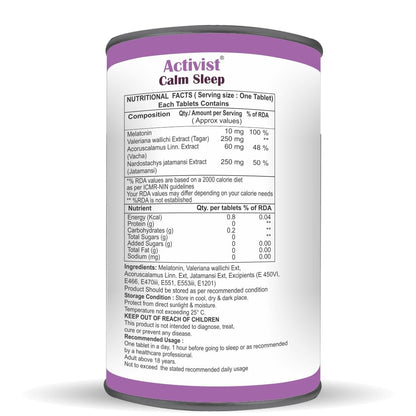 Activist Calm Sleep | Helps to Reduce Stress, Improve Sleep Quality | Natural Relaxation Formula for Restful Sleep | Nutritional Supplement for Better Sleep (60 Tablets)
