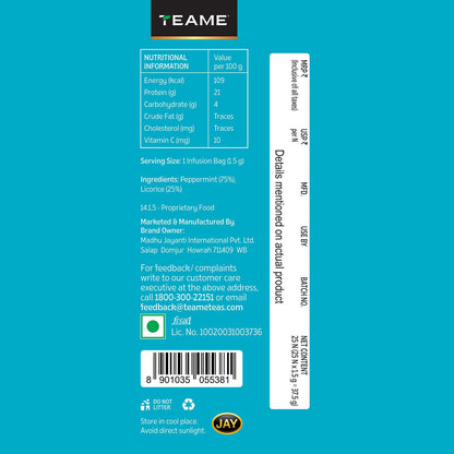 TE-A-ME Peppermint Tea - 25 Tea Bags | Pure Peppermint & Licorice Root
