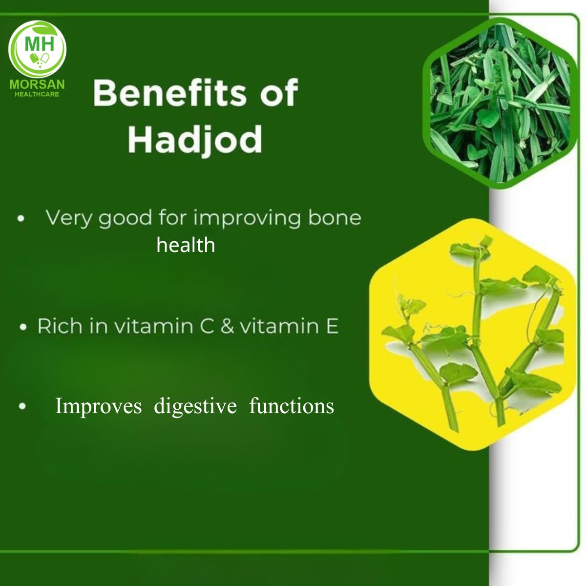 MORSAN HEALTHCARE | Hadjod Capsules 500mg – 60 Count | 4 Pack | Vegetarian | Plant-Based | Herbal Supplement | No Artificial Additives | Gluten-Free | Organic |
