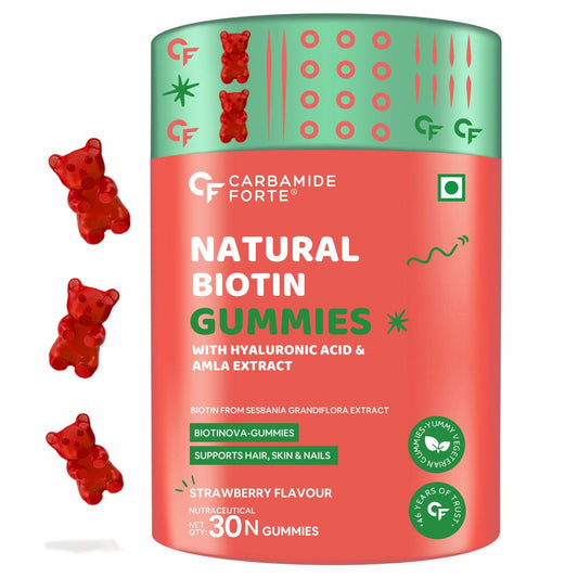 Carbamide Forte Biotin Gummies for Hair Growth|Hair growth Gummy for Longer, thicker and Healthier Hair | Biotin Supplement for Men & Women - 30 Veg Strawberry-flavoured Gummies