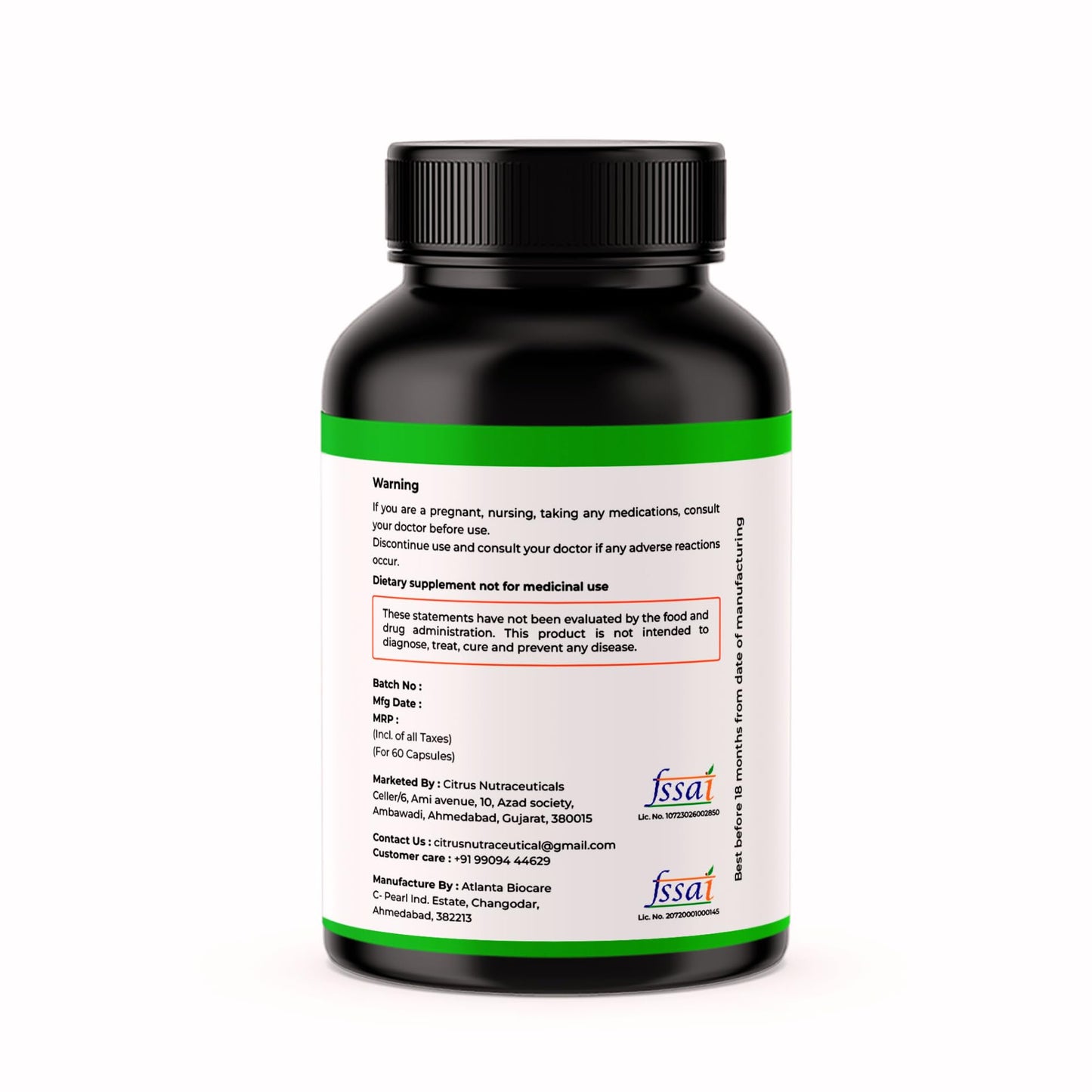 CITRUS NUTRACEUTICAL Diabetic Care Capsule With Karela Jamun Neem and Fenugreek for Manage blood sugar level and metabolism - 60 Capsules