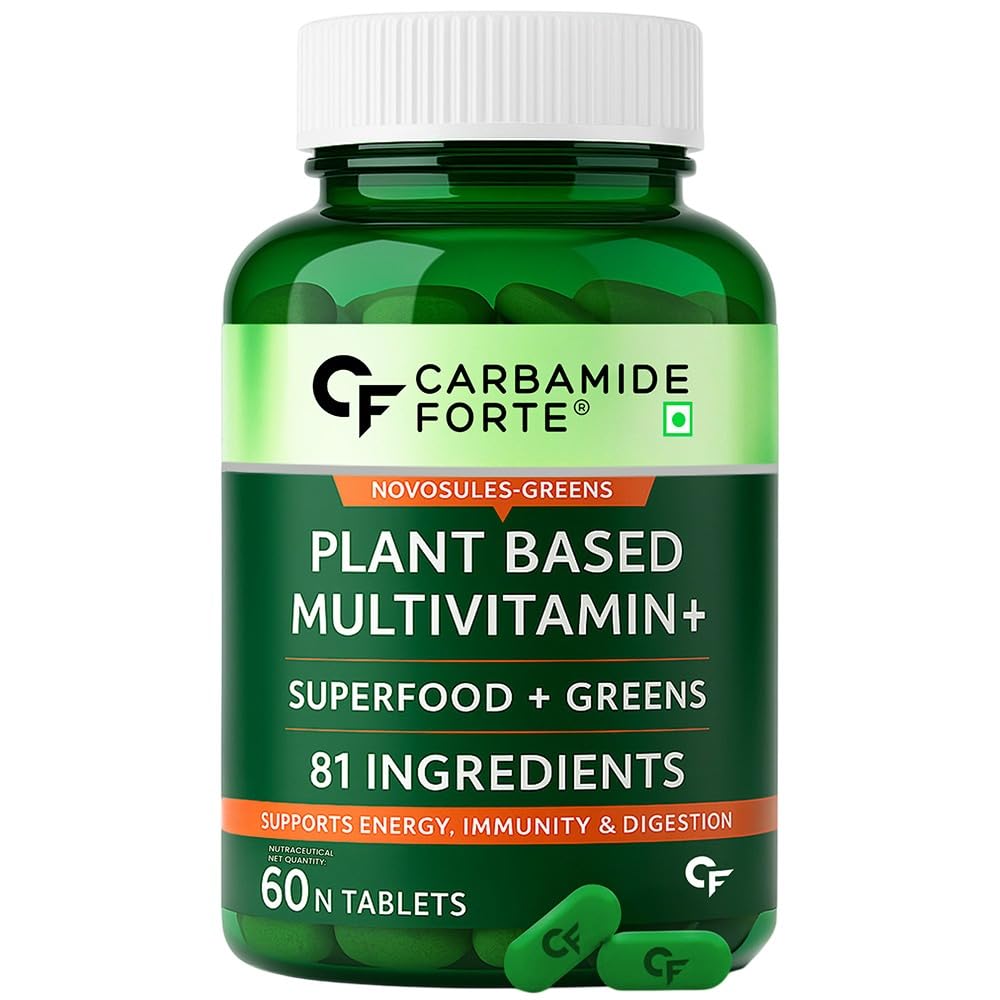 Carbamide Forte Plant Based Multivitamin Tablets for Men & Women for Immunity, Energy & Detox with 82 Ingredients like Superfoods, Greens, Vegetables, Fruits & Herbs Supplement â€“ 60 Veg Tablets