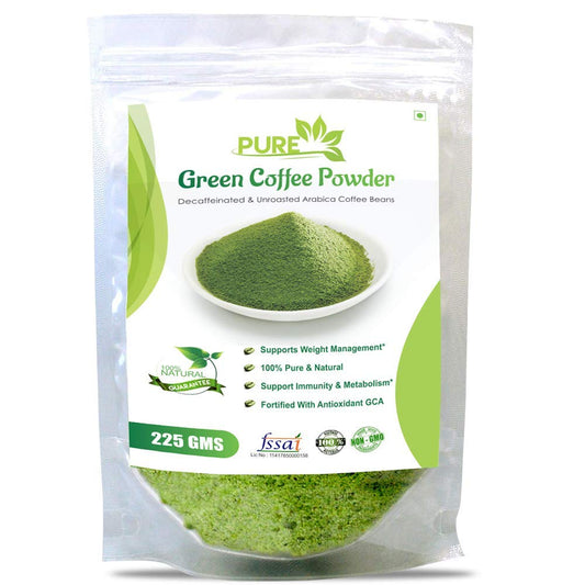 Simply Herbal Decaffeinated & Unroasted Arabica Green Coffee Beans Powder with Chlorogenic Acid for Best Natural Weight Loss Management, Body Detoxification & Weight Management for Men & Women - 225 gram