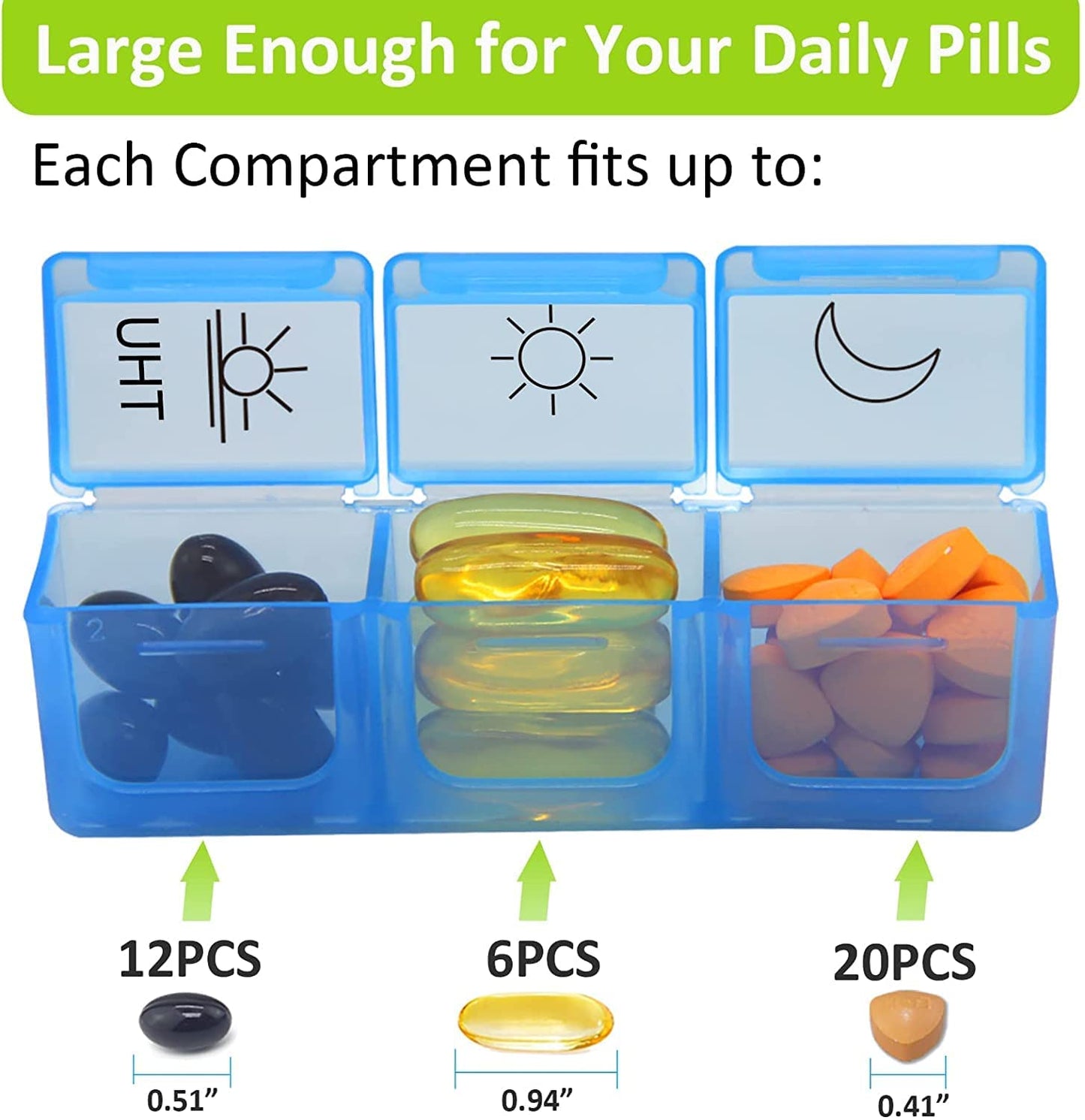 Kepzell Weekly Pill Organizer 3 Times A Day – 7 Day Pill Box – Non-BPA Food Grade Plastic – Lightweight and Travel Friendly – Ideal Pill Case for Supplements, Vitamin, Medication