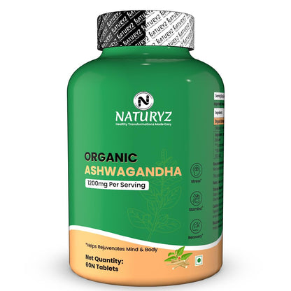 NATURYZ Organic Ashwagandha Highest Strength 1200mg tablets | Supports Stress Relief, Energy, Immunity & Muscle Recovery | Rejuvenate Mind & Body for Men & Women | Non-GMO, Vegan, Gluten-Free | USDA Organic Certified | Pesticides & Chemical Free - 60 Veg