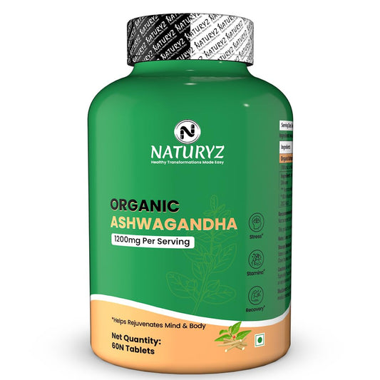 NATURYZ Organic Ashwagandha Highest Strength 1200mg tablets | Supports Stress Relief, Energy, Immunity & Muscle Recovery | Rejuvenate Mind & Body for Men & Women | Non-GMO, Vegan, Gluten-Free | USDA Organic Certified | Pesticides & Chemical Free - 60 Veg