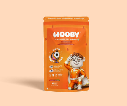 Wooby Eyebeam Eye Care Gummies for Kids, with Lutein and Zeaxanthin, Cranberry Flavour, Vegan, Gluten-Free, 1 Gummy Daily