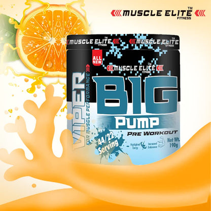 MUSCLE ELITE FITNESS Big Pump Pre Workout Supplement Increased Endurance| Highlighted Energy| Increased Muscle [ Focus, Strength,]190g Orange Supplement Pack of 1