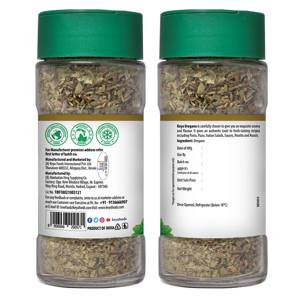 Keya Oregano | Freeze Dried | Seasoning For Pizza, Pasta, Marinades And Soups | No Artificial Flavours And Colours | Sprinkler |15g/9g