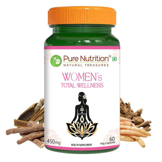 Pure Nutrition Women's Total Wellness Supplement | Supports Stress Management, Digestive Health, Enhanced Energy, Hormonal Balance, & Improved Immunity & Metabolism | 60 Veg Capsules