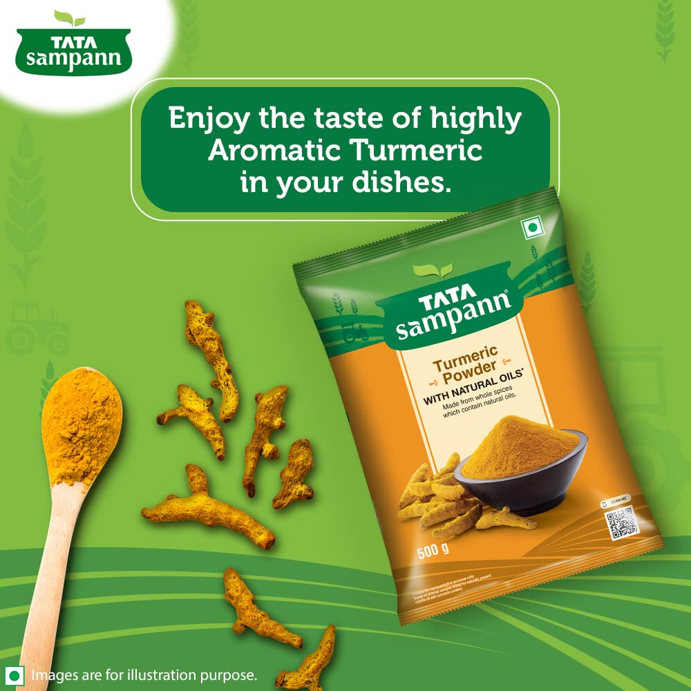 Tata Sampann Turmeric Powder With Natural Oils, 500g & Tata Sampann Hing (Bandhani Hing), Recommended by Chef Sanjeev Kapoor, Compounded Asafoetida, 50g
