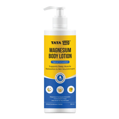 Tata 1mg Magnesium Body Lotion | Topical Body Lotion for Sleep, Muscle Relaxation & Recovery | Enriched with Chamomile, Shea Butter & Vitamin E | Dermatologically Tested | 250ml