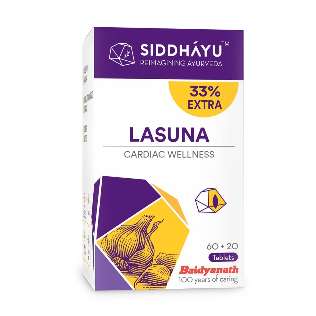 Siddhayu Lasuna Garlic Tablet | Cardiac Wellness | (From the house of Baidyanath) | Improves Digestion | Balance Cholesterol Levels | 60 + 20 free Tablets