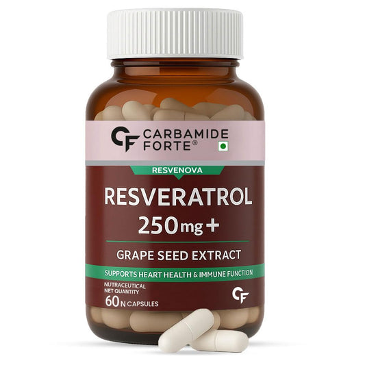 Carbamide Forte Resveratrol 250mg with Grape Seed Extract | Pharma Grade Resveratrol Supplements for Max Absorption - 60 Veg Capsules