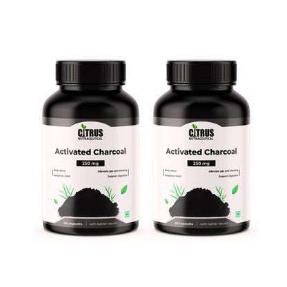 CITRUS NUTRACEUTICAL Activated Charcoal 250 mg Capsules – Natural Detox Supplement for Digestion & Gas Relief – 60 Veg Capsules (Pack of 2)