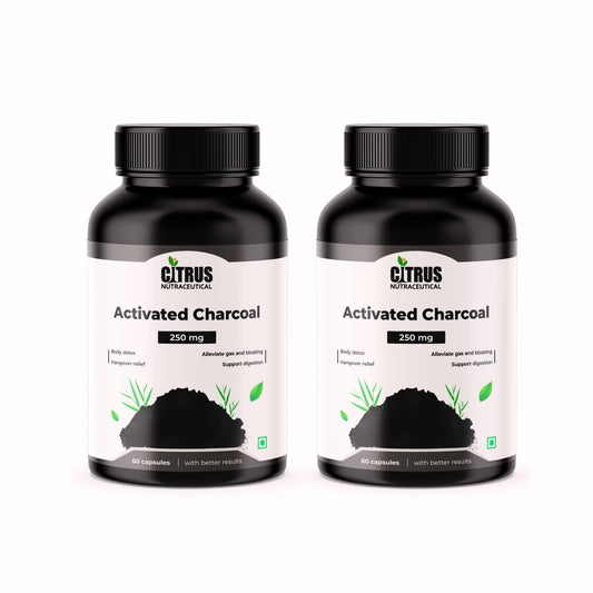 CITRUS NUTRACEUTICAL Activated Charcoal 250 mg Capsules – Natural Detox Supplement for Digestion & Gas Relief – 60 Veg Capsules (Pack of 2)