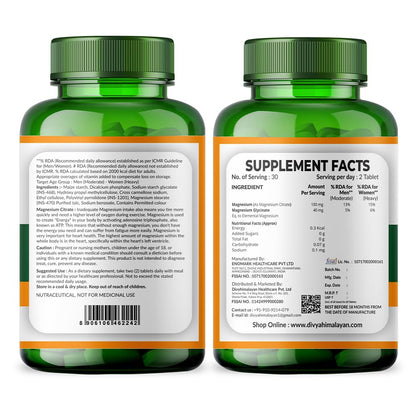 Divya Himalayan Magnesium Glycinate | Muscle, Bone & Nerve Support | 60 Vegan Tablets | High Absorption, Non-GMO, Gluten-Free