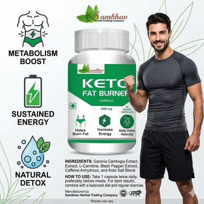 Sambhav Keto Fat Burner Capsules, 1000mg, Green Coffee Extract, Garcinia Cambogia, Green Tea Extract, Weight Management & Metabolism Support, 60 Capsules