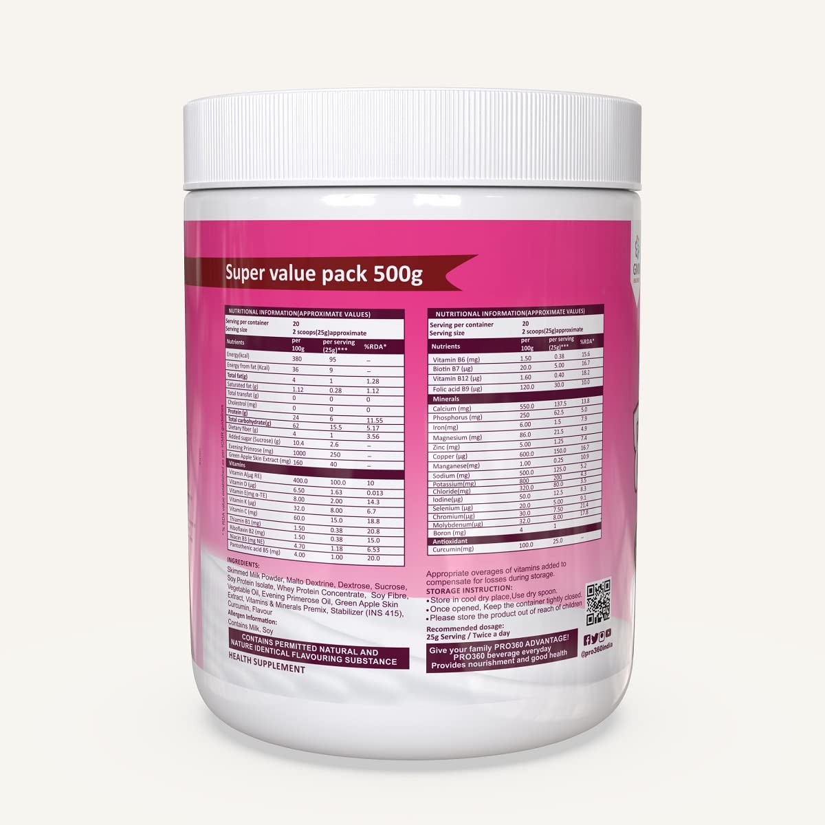 Pro360 Women Protein Rich Nutritional Supplement Enriched Calcium, Iron for Stronger Bones and Improved Haemoglobin – 25 Essential Nutrients with Evening Primrose – Butterscotch (500+500) g Pack of 2