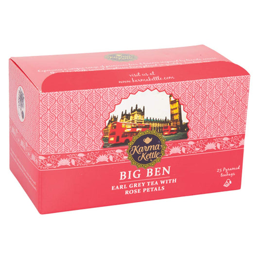 Karma Kettle Big Ben Earl Grey Assam Tea with Bergamot Oil & Rose Petals (25 Nos Pyramid Teabag Box), 50 g