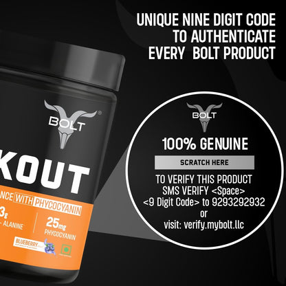 Bolt Nutrition Pre Workout Supplement | 300 grams,30 Servings |With Caffeine Powder, Citrulline Malate, B-Alanine, Taurine For Explosive Energy, Pump & Focus | Blue Berry Blast