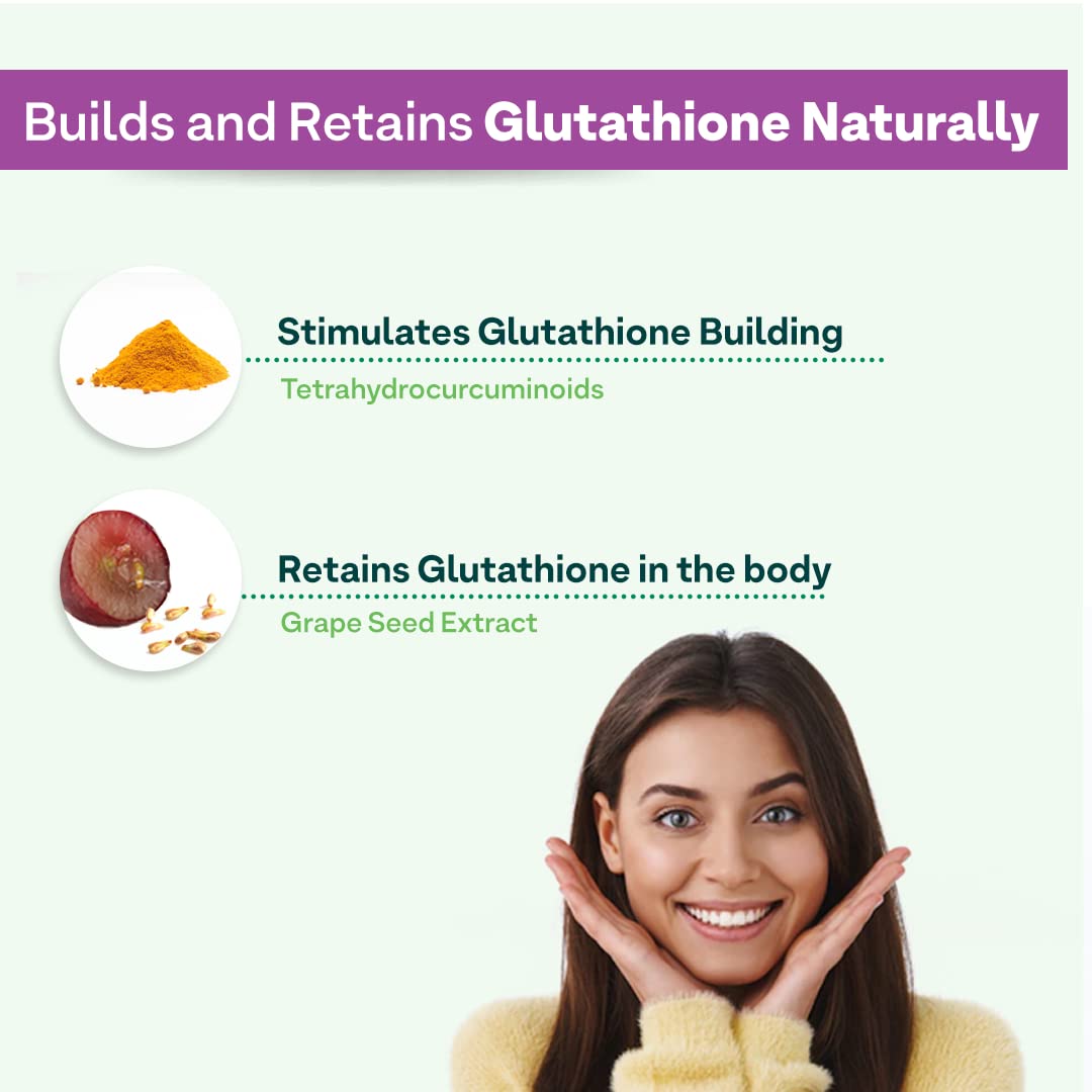 OZiva Plant Based Glutathione Builder | Glutathione Tablets for Skin Glow & Anti-Ageing | Sugar free, Antioxidant Glutathione supplements with Grapeseed, Vitamins C & E, Selenium, 60 Veg Capsules