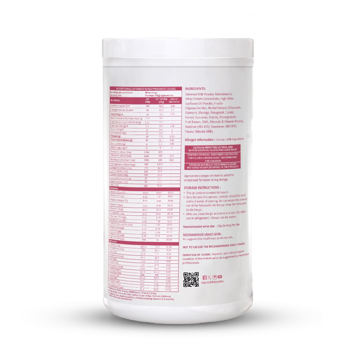 Pro360 Lacton for Breastfeeding and Lactating Mothers Milk Nutrition Powder - Lactation Supplement Booster with Herbal Extracts, Helps to Increase Breast Milk - Masala Milk Flavor 750g