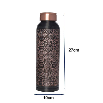 Di: Decorative India Premium Copper Carving Water Bottle With Black Antique Design Glossy Finish 1000Ml Joint Free And Leak Proof Bottle For Ayurvedic Health Benefits Yoga (Copper)