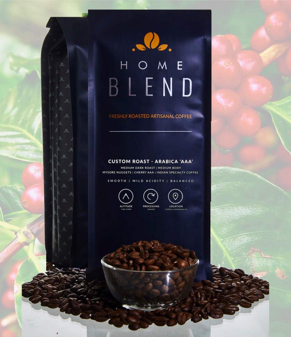 Home Blend Custom Dark Roast Premium Arabica 'AAA' Grade Whole Bean Coffee (Pack of 1 Kg), Bag