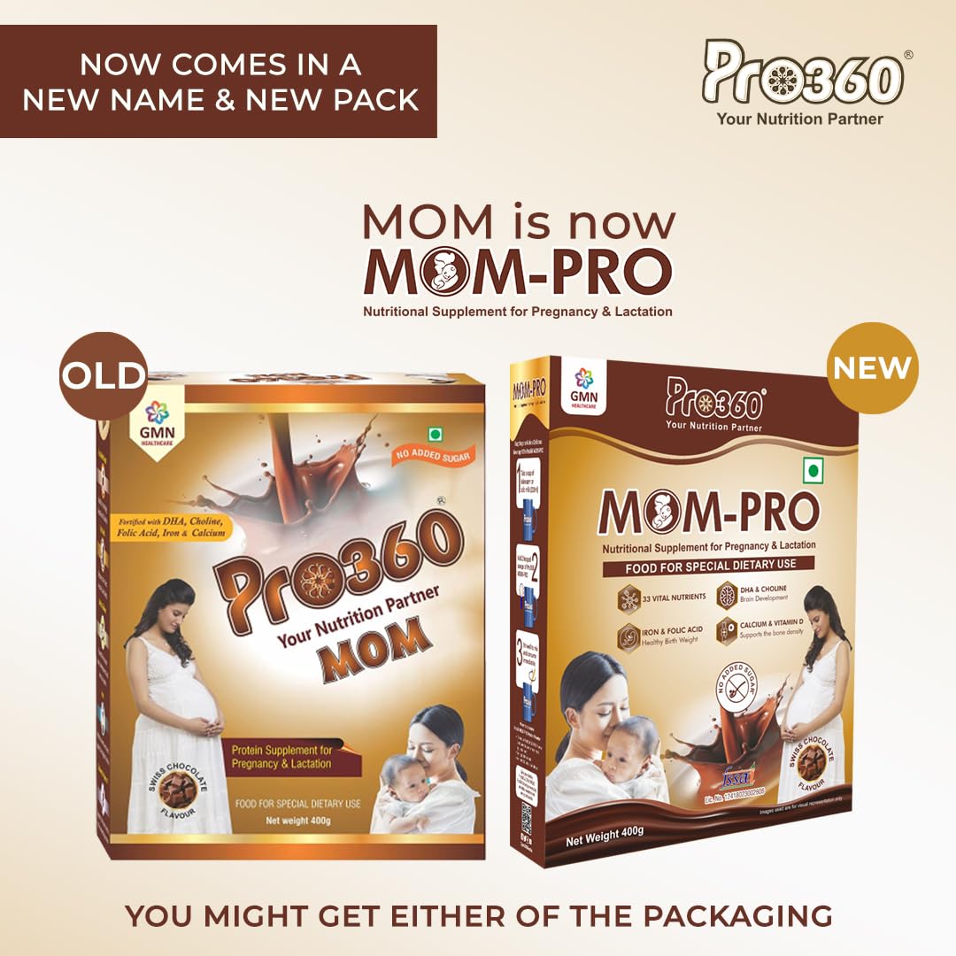 Pro360 MOM Protein Powder Nutritional Supplement for Pregnant & Lactating Women – Complete Maternal Nutrition during Pregnancy – Swiss Chocolate Flavor – (400+400) g Pack of 2