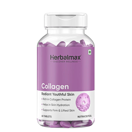 Herbalmax Veg Collagen Supplement Tablets – 60N | 800mg Type 1, 2 & 3 Collagen | For Youthful Skin, Hair, Nails, Joints & Bone Support | Enriched with Biotin & L-Glutathione
